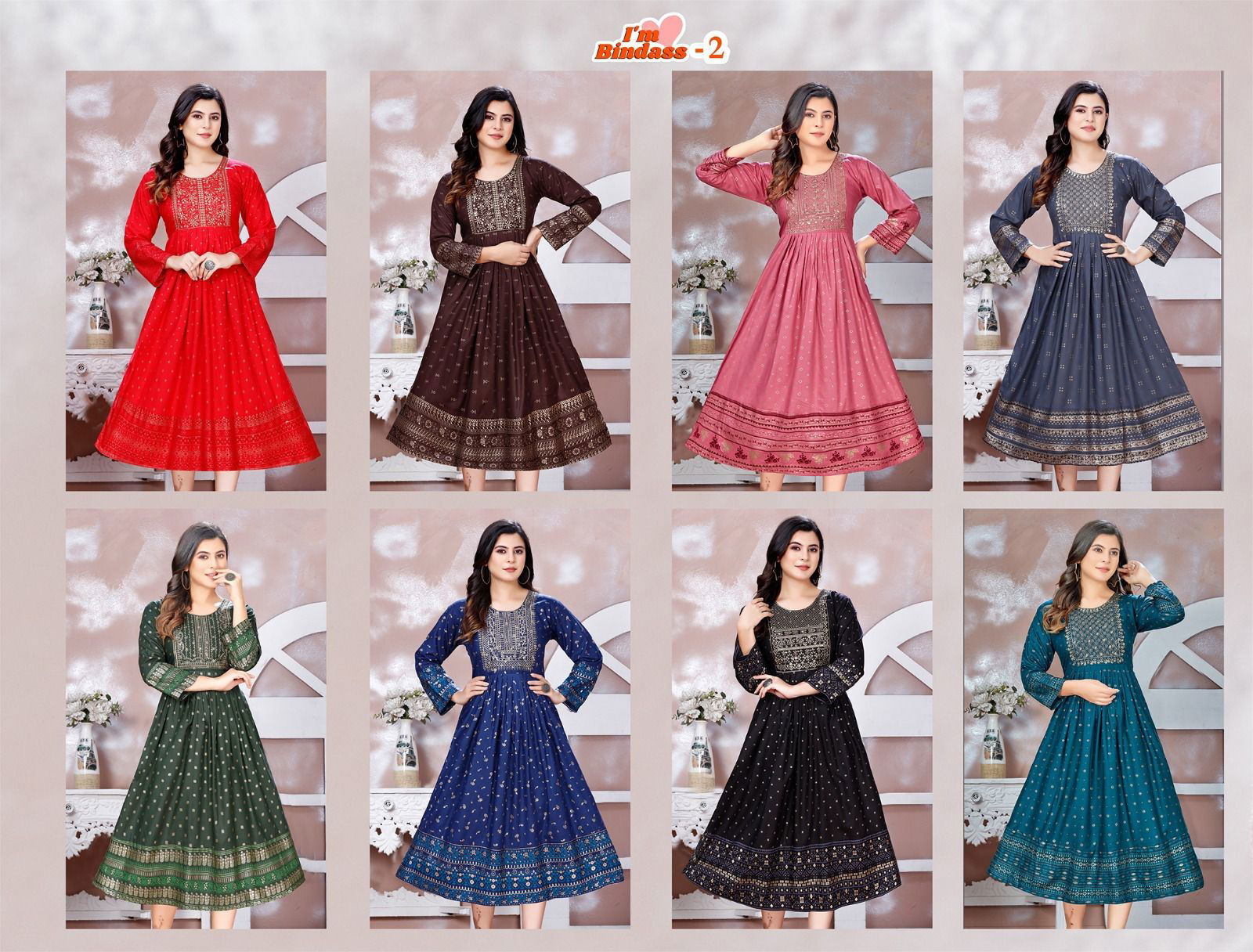 Beauty Queen I M Bindass Vol 2 Rayon Anarkali Kurtis Catalog
